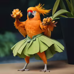 the small bird is wearing a green dress