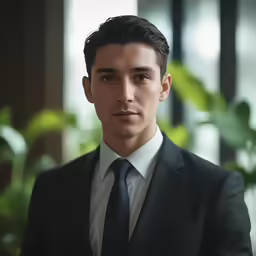 a male in a black suit and a black tie