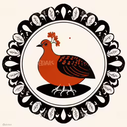 a bird painted in a circular frame on a white wall