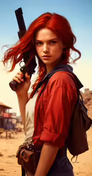 woman in the wild holding a gun