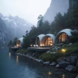 the futuristic floating pods have been built on a hillside