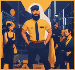 a man in uniform is standing behind other people,a man is wearing a uniform in a picture