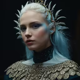 a beautiful woman with long hair wearing a crown