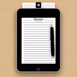 ipad with lined note pad on the screen