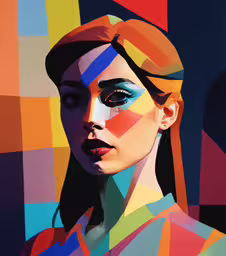 an oil painting of a woman with face paint,an art work with a colorful girl