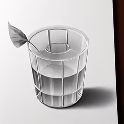 a drawing of a cup with a leaf on top