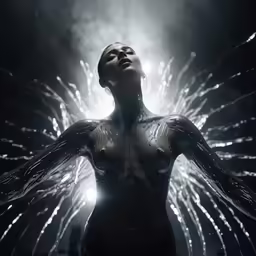 a woman with her body covered in sparkling lights