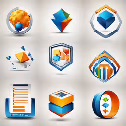 a collection of colorful icons on a white background,different logos and signs designed for business, finance or advertising