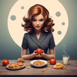 a woman is holding tomatoes and walnuts next to a plate of cookies