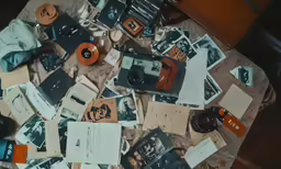 an image of old black and white photos being strewn on a table