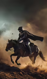 a person on horseback in the middle of an outdoor landscape