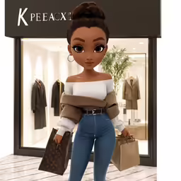 an animation of a woman walking inside of a store