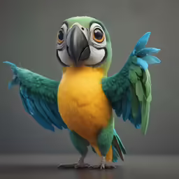 the parrot is standing on his hind legs with wings spread