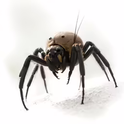 a spider sits on the ground while looking at the camera