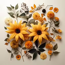 a bunch of yellow flowers with green leaves