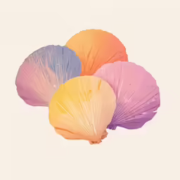 four colorful umbrellas with dots placed on a white surface