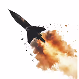 a jet with orange and red smoke coming out