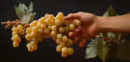 a hand holding some kind of bunch of grapes