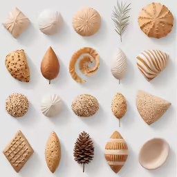 a variety of shells are shown on a white background