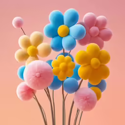 some pink blue and yellow flowers that are together