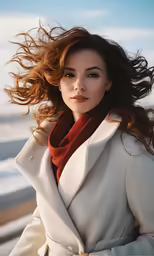 a woman standing next to a fence and looking into the camera