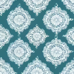 a blue background with white lace on it