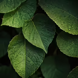 a close up of a leaf with drops of water