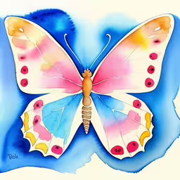 a watercolor painting of a multi - colored butterfly