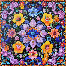painting of a floral design with flowers and vines,this is a colorfully painted picture of flowers