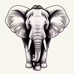 this is an elephant drawing in ink,an elephant
