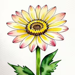 a watercolor painting of a single flower on a white sheet,the large flower is painted yellow and red