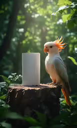 a white bird sitting on top of a wooden post