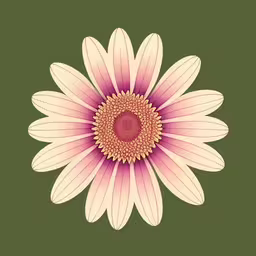 a pink flower on a green background,the circular element is composed by a large white flower
