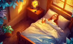there is a woman that is lying in bed