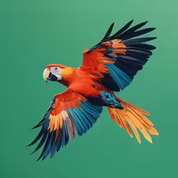 a brightly colored parrot flying through the air
