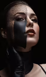 woman with black veil and gloves over her head