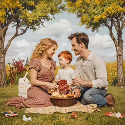 the parents and child are enjoying their time in the field