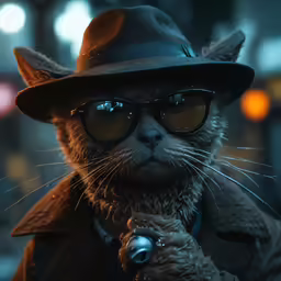 the cat is wearing a hat and glasses