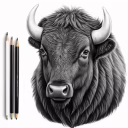 an animal with horns, one has his eyes closed and the other is drawing with colored pencils