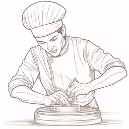a drawing of a man at a table cooking