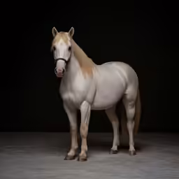 a white and beige horse standing in a room