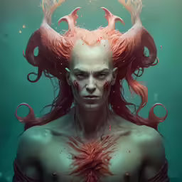 a woman with red hair and horns