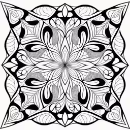 a flower designed in black and white,a stylized, abstract flower design,an intricately designed design, the centerpiece of the image,a black and white abstract pattern with leaves,an intricate black and white photo of an openwork ornament design