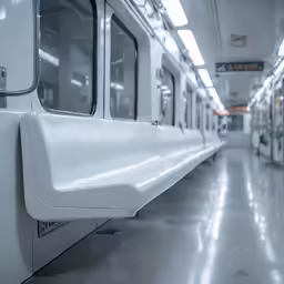 the bench is near the windows in this hallway