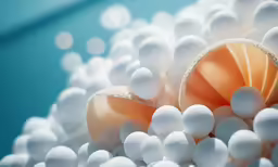 a bunch of small white and orange objects together