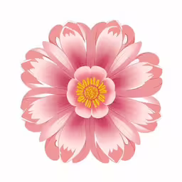 an art work of pink and white flowers on a white background,a large pink flower with yellow center