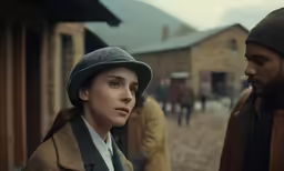 a woman in a fedora and a man in a coat