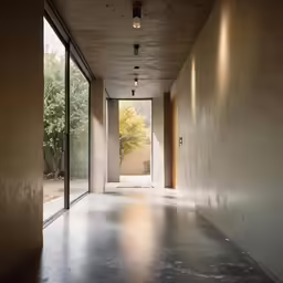 hallway leading into patio area and covered by wooden ceiling
