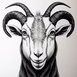 a goat head with large horns painted on it