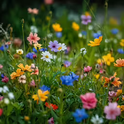 a group of wildflowers that are in a field